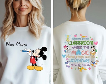 Personalized Teacher Sweatshirt, Mickey Mouse Teacher Hoodie, Custom Name Disney Crewneck, Back to School Pullover, Disney School Sweater