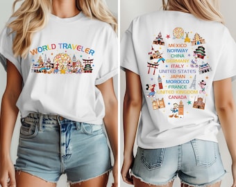 Camiseta de viaje de Mickey y sus amigos, diseño reversible, ideal para viajar por el mundo. Visita Disney Epcot, el tour mundial de Epcot, vacaciones familiares o un viaje de chicas.
