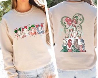 Disney Watercolor Princess Christmas Sweatshirt, Minnie Ears Princess Castle Xmas Crewneck, Disney Girl Trip Pullover, Disney Winter Hoodie