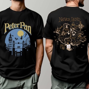 Disney Peter Pan Tinker Bell Captain Hook Neverland Map Shirt, chemise Peter Pan rétro, chemise de vacances pour homme Disneyland, cadeau pour petit ami