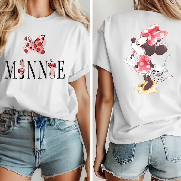 Camiseta de Minnie Mouse de dos caras, camiseta Minnie Comfort Colors® acuarela, camiseta Disney World, camiseta Minnie con lápiz labial, camiseta Disney Girls Trip