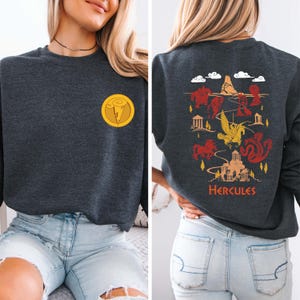 Hercules Titan Karte Sweatshirt, Retro Disney Hercules Götter Rundhalsausschnitt, Altgriechisch Olympus Karte Pullover, DisneyWorld Reise Familie Hoodie