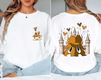 Chip and Dale Double Sided Long Sleeve or Women V-neck Shirt, Chip And Dale Balloons Tee, Disney Chip And Dale, Disney World Matching Tee