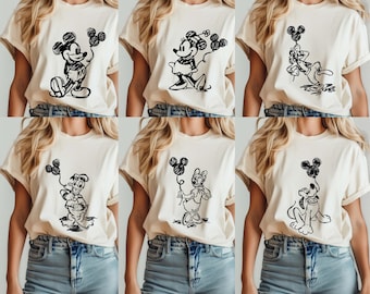 Camiseta familiar con dibujo de Disney, camiseta con dibujo de Mickey, Minnie, Daisy, Donald, Goofy y Pluto, camiseta con dibujo de Disney, camiseta de viaje de Disney, camiseta con dibujo de Disney