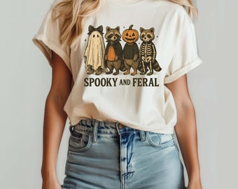 Spooky And Feral Shirt, Spooky Animal Shirt, Comfort Colors® Feral Racoon Halloween Ghost Shirt, Funny Halloween T-shirt, Spooky Season Tee