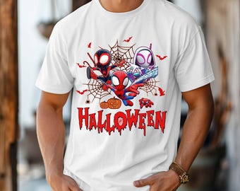 Spidey Halloween T-shirt, Comfort Colors® Spidey and His Amazing Friends Halloween Tee, Halloween Kids Tee Gwen Stacy Mile Molares Spiderman