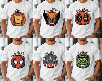 Halloween Superhero Pumpkins Shirt, Avengers Pumpkin Faces Shirt, Halloween Matching Tee, Superhero Fall Tee, Spooky Season T-shirt