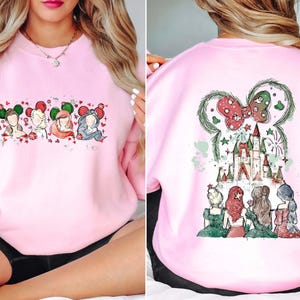Disney Watercolor Princess Christmas Sweatshirt, Minnie Ears Princess Castle Xmas Pullover, Disney Girl Trip, Princess Birthday Party Gifts