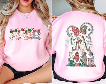 Disney Watercolor Princess Christmas Sweatshirt, Minnie Ears Princess Castle Xmas Pullover, Disney Girl Trip, Princess Birthday Party Gifts