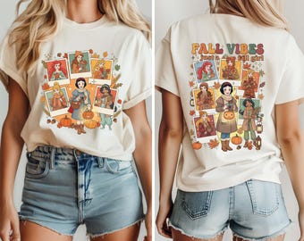 Retro Princess Fall Shirt, Disney Princess Fall Vibes T-shirt, Pumpkin Spice Princess Autumn Comfort Colors® Shirt, Pumpkin Patch Tee