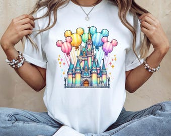 Magical Castle Mickey Balloons Shirt, Comfort Colors® Disney Family Trip Tee, Magic Kingdom Vacation Shirt, Disney Castle Matching T-shirt