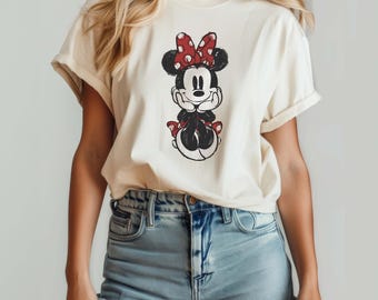 Minnie Mouse Classic Sketch Cute Vintage T-Shirt, Retro Disney Trip Shirt, Comfort colors Minnie Shirt, Disney Family Vacation Trip