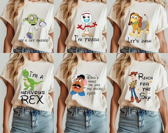 Toy Story Characters Saying Group Shirt, Comfort Colors® Disney Woody Buzz Forky Rex Mr Potato Slinky Inspired Shirt, Disneyworld Matching