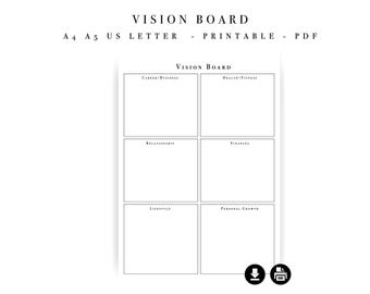 Modèle de papier imprimable Vision Board - A4 A5 US Letter (téléchargement instantané)
