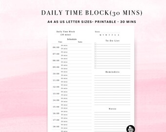 Minimalist Daily Planner Time Block Planner Printable – 30 Minute Schedule (Digital Download)