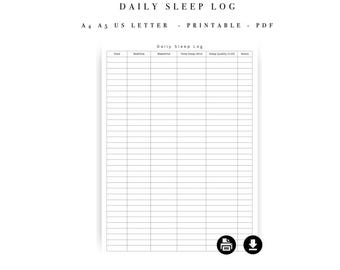 Daily Sleep Log Tracker, Nightly Routine Journal, Sleep Hygiene Diary (Printable PDF)