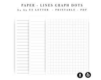 Modèle imprimable sur papier Graph Notes Lines - Notes de productivité A4 A5 US Letter (téléchargement instantané)