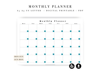 Modèle d'agenda mensuel - Programme quotidien hebdomadaire minimaliste (A4, A5, lettre US) (téléchargement numérique)