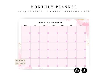 Modèle d'agenda mensuel - Calendrier de productivité minimaliste (A4, A5, lettre US) (téléchargement numérique)