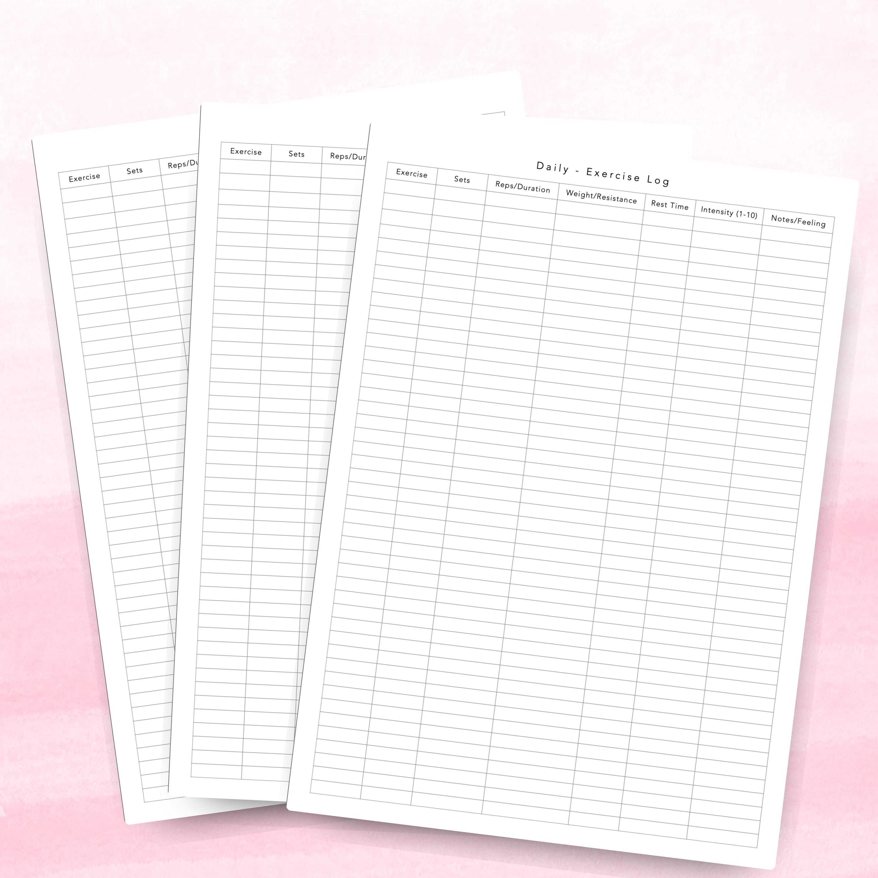 Printable Daily Exercise Log Template - A4 A5 US Letter (instant ...