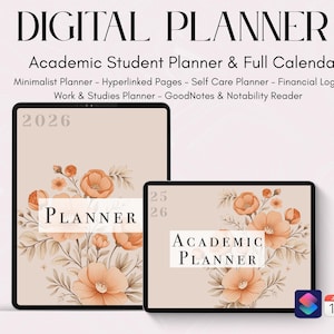 All-in-one Minimal Digital Planner 2025, 2026 and Academic Year - PDF GoodNotes & Notability - Student Notebook