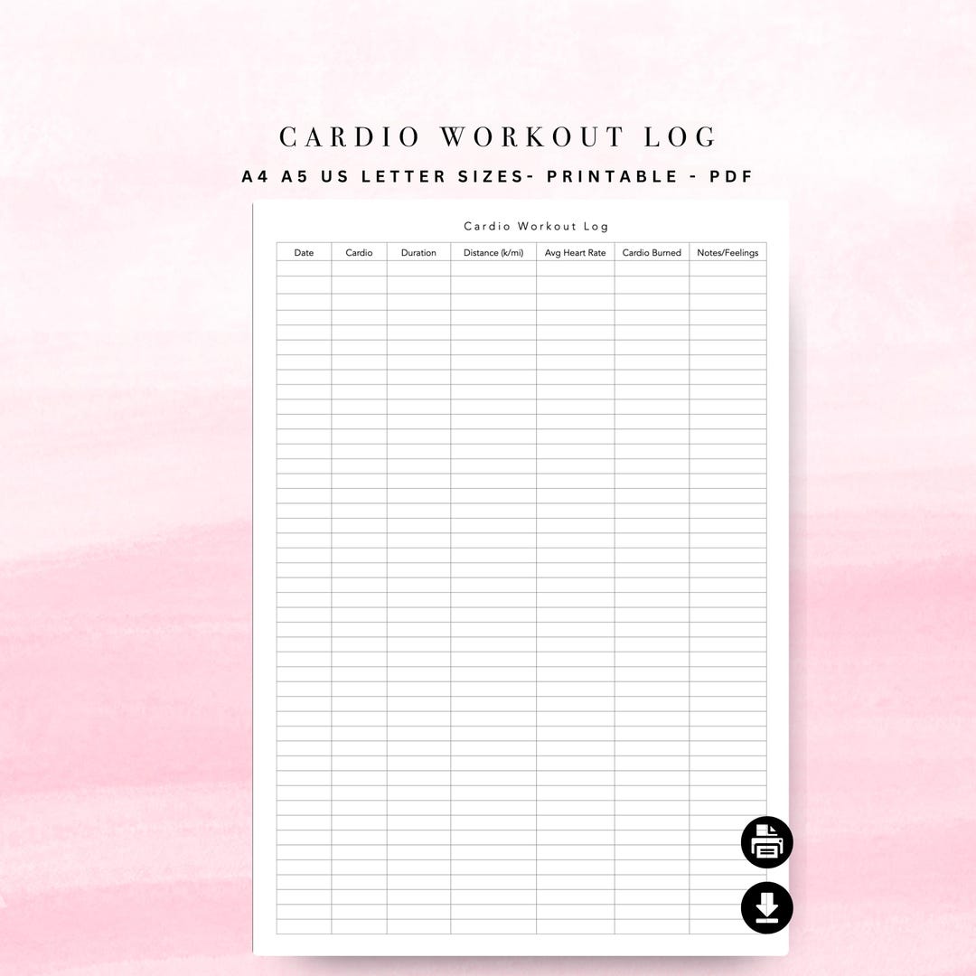 Cardio Routine Print Off Printable Cardio Workout Log Template - A4 A5 US Letter (instant ...