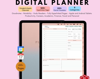 Agenda numérique tout-en-un 2026 - Calendrier Google et Apple avec lien hypertexte - Goodnotes, Notability (iPad/Android)