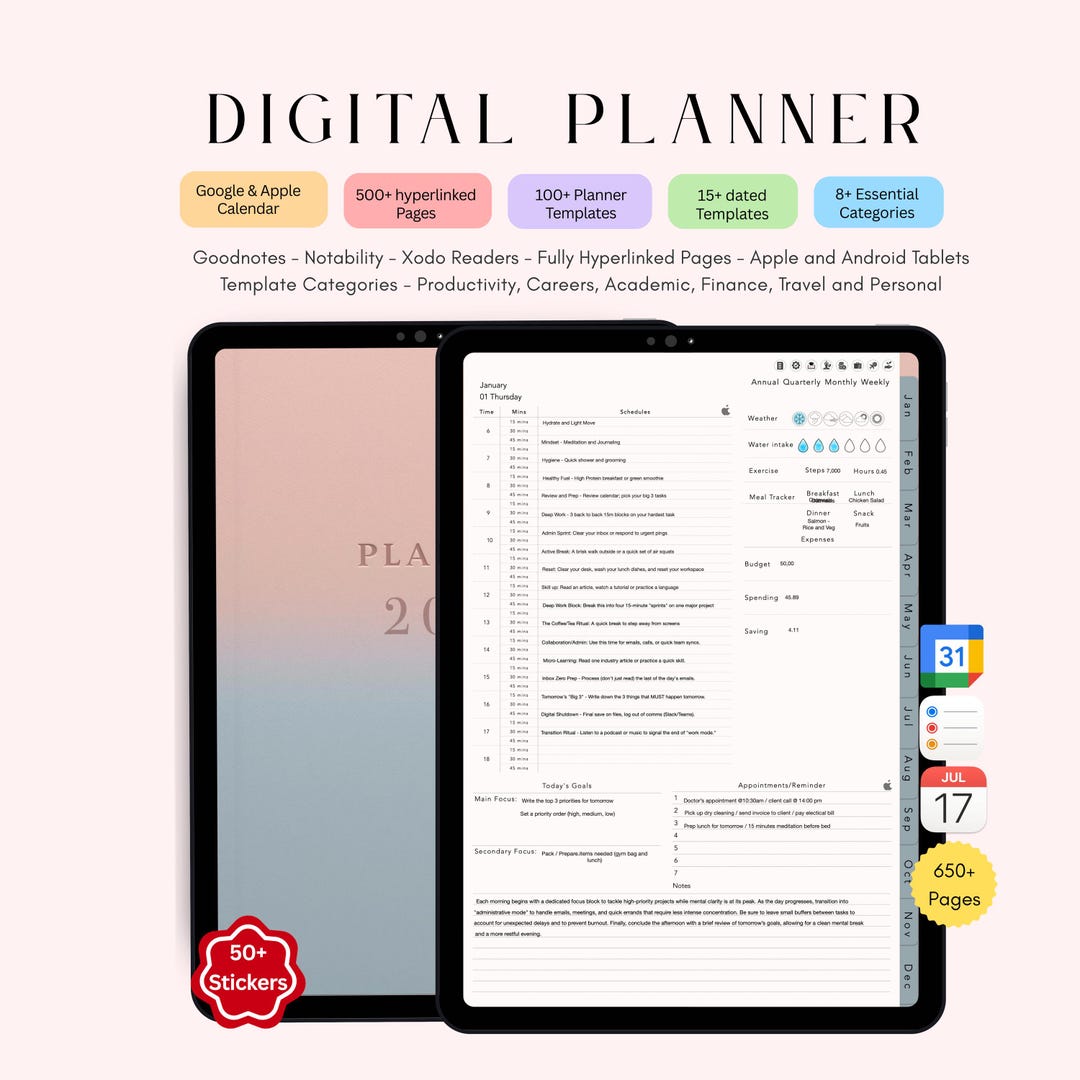 Undated, 2026 and 2027 All-in-one Digital Planners Hyperlinked ...