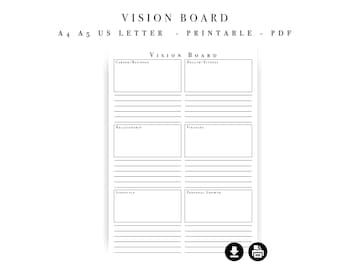 Modèle de papier imprimable Vision Board - A4 A5 US Letter (téléchargement instantané)
