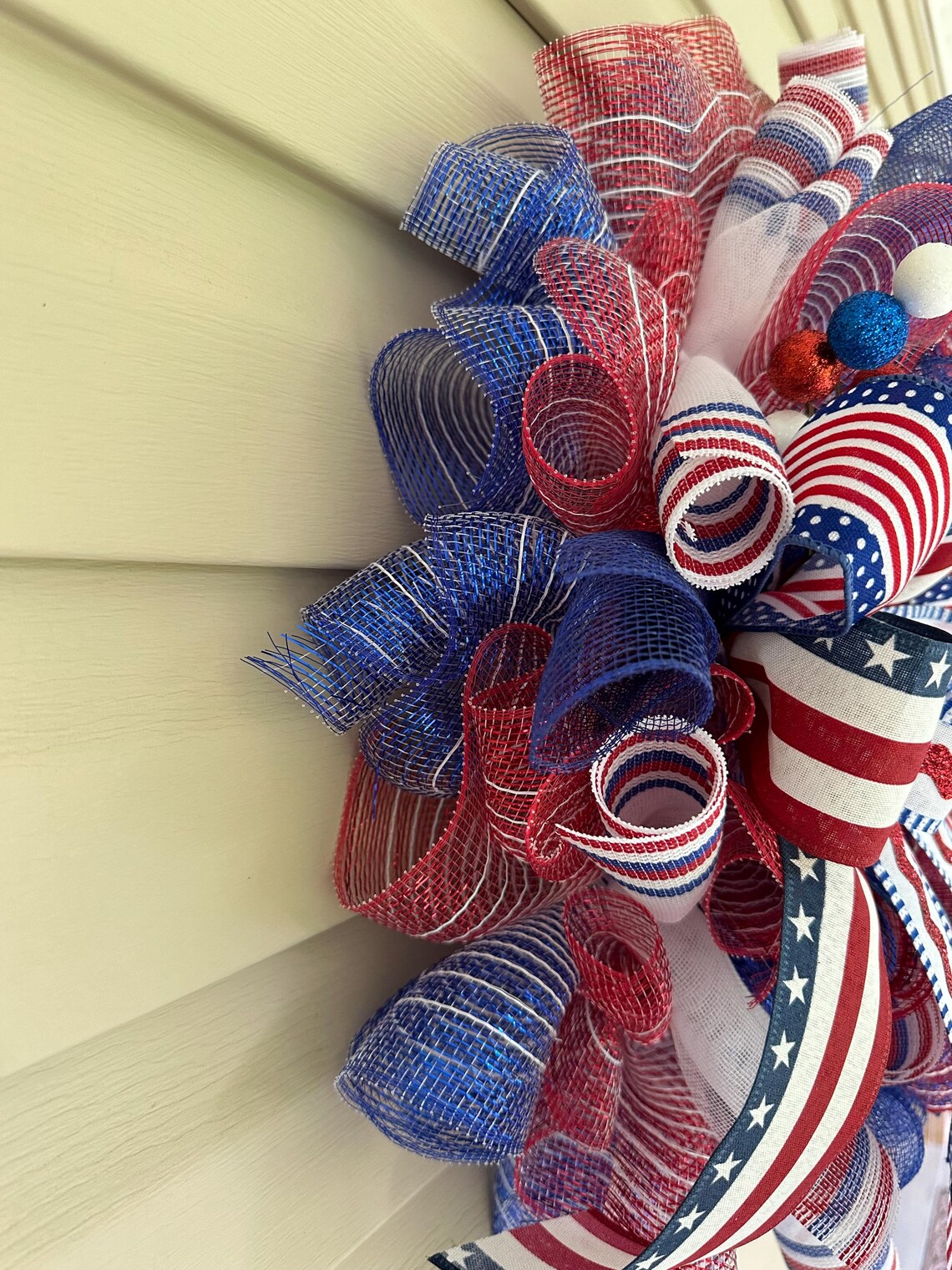 Patriotic Wreath for Front Door, Red White Blue Mesh Wreath, 4th of ...