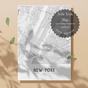 Kaart van New York afdrukken, kaart van New York, digitale download, gepersonaliseerd cadeau, afdrukbare muurkunst, afdrukken van New York, poster van New York, kaartposter van New York, afdrukbaar
