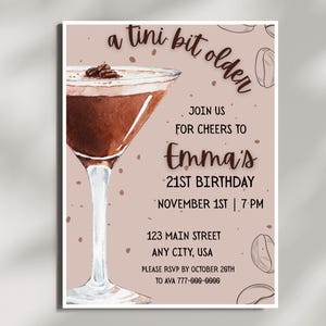 Martini espresso "A Tini Bit Older" / Invitación de cumpleaños / Plantilla editable