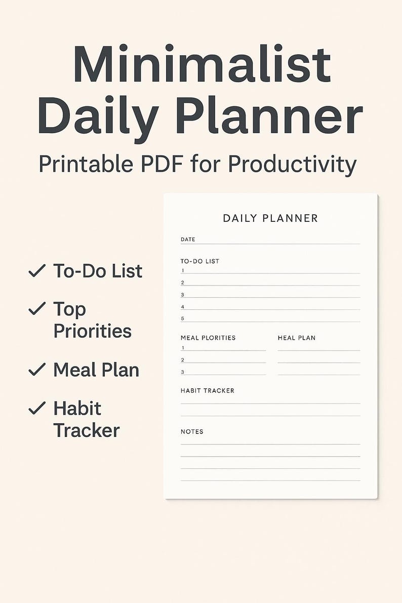 Minimalist Daily Planner – Printable PDF for Productivity - Etsy