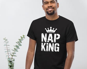 Nap King" Crown T-Shirt | Men's Funny Sleep Tee | Men's Lazy Shirt | Soft Fabric & High-Quality Print