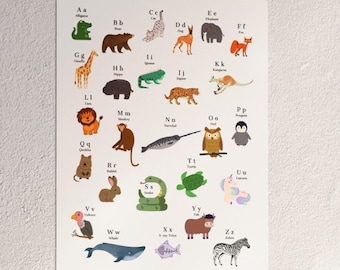 Poster stampabile con l'alfabeto degli animali per bambini / Decorazione murale con l'alfabeto / Decorazione per la cameretta / Materiale didattico stampabile per la classe