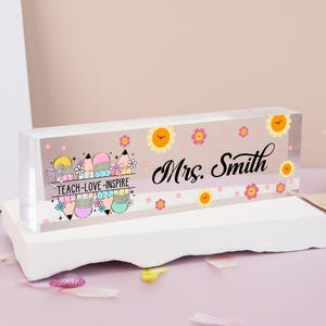 Personalized Back To School Teacher Gift, Custom Name Teacher Acrylic Block, Teacher Desk Name Plate, New Teacher Desk Sign Gift For Teacher