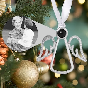 Angel Wings Photo Projection Bauble, Custom Memorial Ornament, Family Christmas Tree Decoration, Family Remembrance, Xmas Photo Ornament
