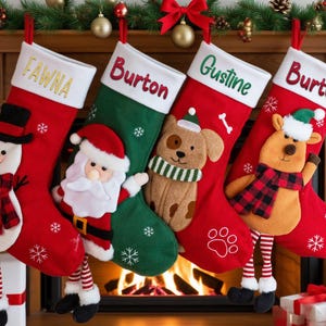 Personalized Embroidered Christmas Stocking: Santa Deer Snowman Stocking with name, Holiday Decor Gift, Christmas Stockings, Christmas Decor