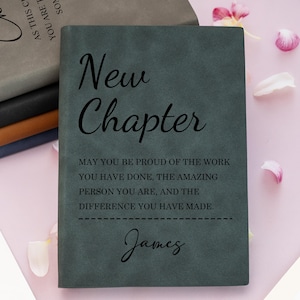 Personalized New Chapter Journal, Custom Name Notebook, A5 Leather Journal, Retirement Gift, New Beginning Gift, Coworker Gift, Mentor Gift