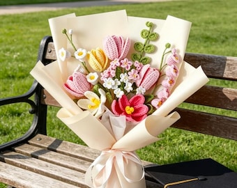 Hand-Knitted Flower Bouquet, Class of 2026 knitted Crochet Flower Graduation Bouquet, Graduation Gift for Her, Graduation Gift Bouquet