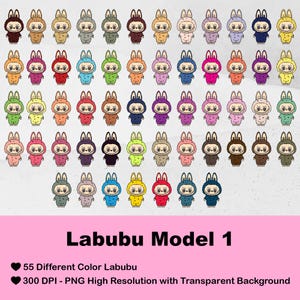 Pacote Labubu Clipart: Arquivos PNG de Monstros Kawaii (Download Instantâneo)