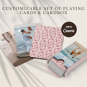 Custom Speelkaarten Canva Sjabloon | “Hartenspel” | Bewerkbaar Fotodeck & Doosje | Romantisch Cadeau | Printbaar Spel | Instant download