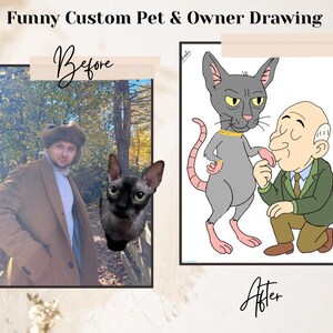 Custom Pet & Owner Cartoon Portrait | 2 Subjects | Funny Digital Drawing