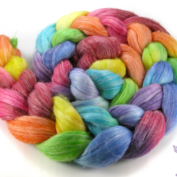 Verkauf 25 % Rabatt - Merino-Bambus roving gekämmt Top 70g (2,5 oz) hand gefärbte Faser - wiederholte Regenbogen