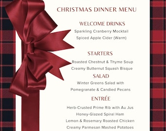 CHRISTMAS DINNER MENU • Red and Black plaid menu