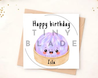 Personalised Cute Dumpling Birthday Card | Kawaii Birthday Card for Kids | Custom Name Card | Food Lover Birthday Card