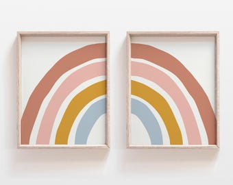 Set of two rainbow nursery prints, abstract rainbow wall art, girls bedroom rainbow print, rainbow decor, playroom print, colourful poster