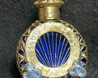チェコスロバキア産、コバルトブルーの宝石付きヴィンテージ香水瓶