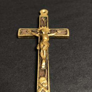 Antique Crucifixion Pendant: Catholic Missionary Cross with Wood Inlay