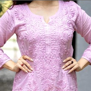 Candy Pink|Mauve Mulmul Cotton Kurta with Chikankari Embroidery! Shipped from USA